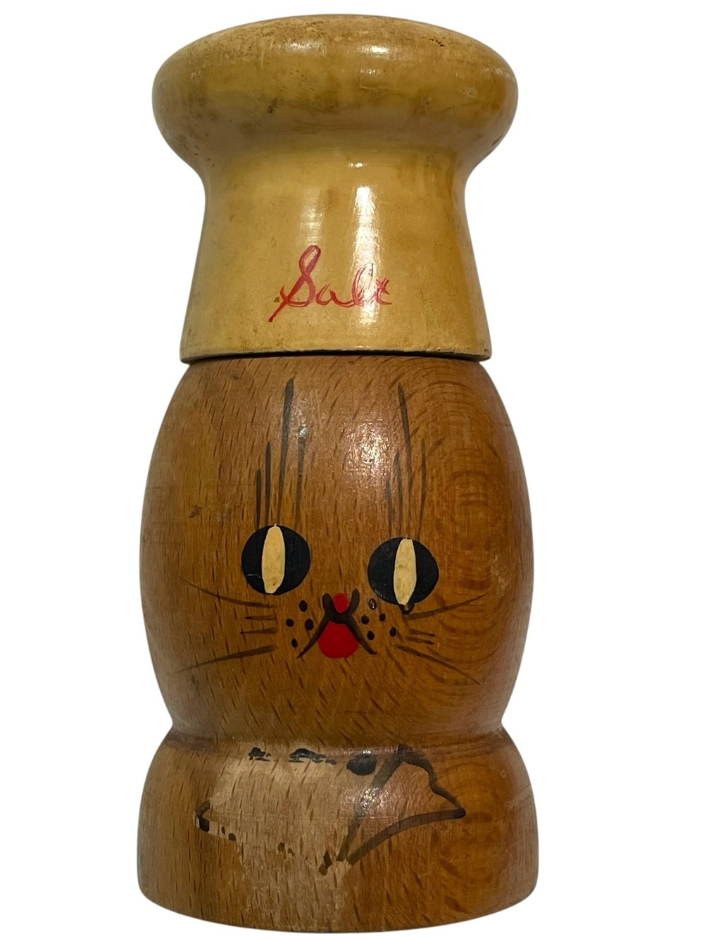 Vintage 1950s Kitschy Wood Cat Single Salt or Pepper Shaker Made in Japan
